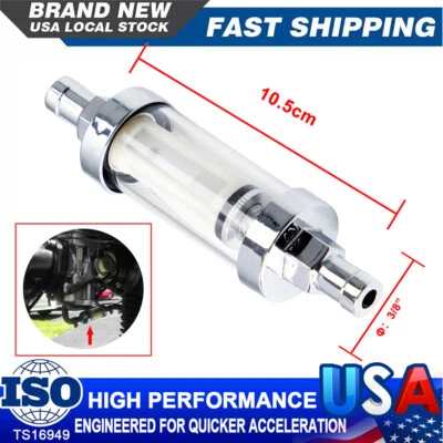 BRAND NEW 3/8 INCH GLASS INLINE FUEL FILTER IN & OUT FOR HARLEY DAVIDSON — 第 1/4 张图片
