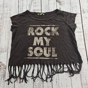 Rock My Soul Brown Short Sleeve Cotton Fringe T-Shirt Women's S - Picture 1 of 9