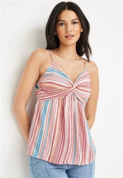 MAURICES Color Striped Twist Front Smocked Back Sleeveless Tank Top Women's MED - Image 1 of 1