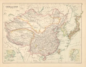 1891 Karte von John Bartholomäus von China und Japan (vorne) und weiter Indien (hinten) - Bild 1 von 2