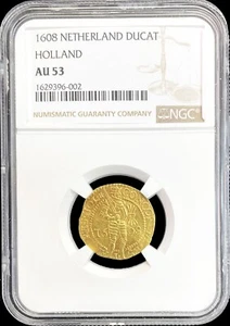 1608 GOLD NETHERLANDS HOLLAND PROVINCIAL 1 DUCAT COIN NGC ABOUT UNCIRCULATED 53 - Picture 1 of 2