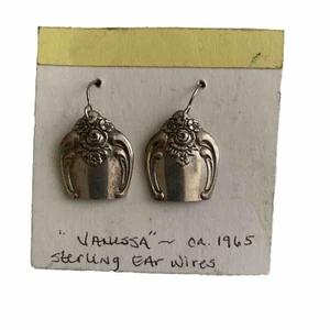 Vintage Sterling Silver Wire Earrings Flower Utensil - Picture 1 of 4
