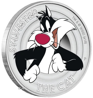 2018 Tuvalu LOONEY TUNES SYLVESTER the CAT 1/2oz SILVER Half Dollar PROOF COIN  - Image 1 of 4