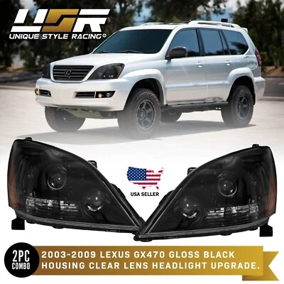 Black Housing Clear Lens Projector Headlight Upgrade for 2003-2009 Lexus GX470 - Image 1 of 4