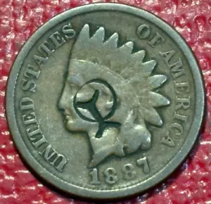 COUNTERSTAMPED GOOD/VG. 1887 INDIAN HEAD CENT-OLD US COIN-JAN403 - Picture 1 of 2