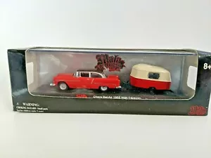 Malibu International CHEVY BEL AIR 1955 with CARAVAN Red DieCast 1:87 Scale - Picture 1 of 7