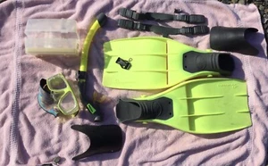 Dacor Mask Fins & Snorkel YELLOW SCUBA SMALL TurboFlex SP Vented Vintage Diving - Picture 1 of 19