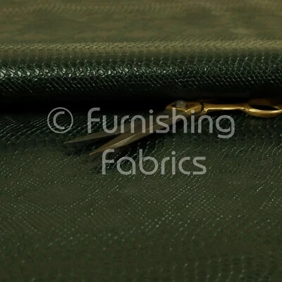 Designer Embossed Snake Animal Textured Green Faux Leather Upholstery Fabric - Image 1 of 4