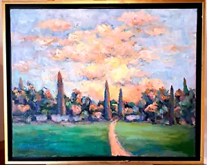 Oil Painting Original Monsoon Sunset Glowing Pink Sky Clouds Framed by Donalee - Foto 1 di 3