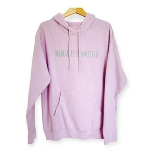 Handmade Lilac Women's Hoodie „Mentally Exhausted” Size Large - Picture 1 of 3