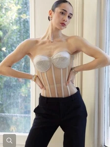 PERFECT CORSET NY Satin Corset Beige Size Medium Lace Up Back Girdle NWT - Picture 1 of 15