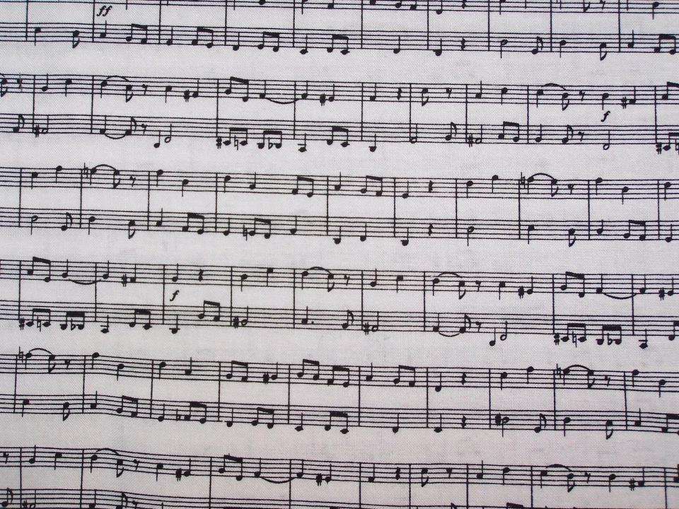 Sheet Music Cotton Fabric 9"x21"   Cotton  Fabric, Cotton Fabric scrap - Image 1 of 1