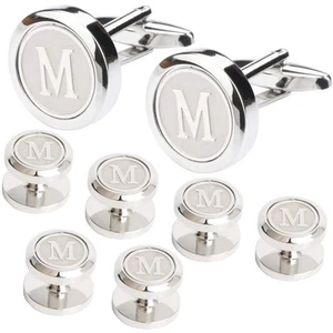 Mens Cufflinks and Studs Tuxedo Shirts Business Wedding Initials Alphabet A-Z... - Picture 1 of 7