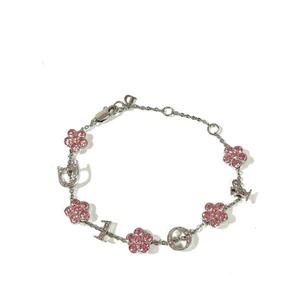 Pulsera Christian Dior Flor Estrás Logo Plata Rosa Ajustable 16‐20 cm - Imagen 1 de 12