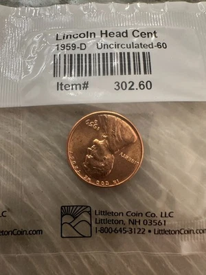 1959-D LINCOLN HEAD CENT PENNY 1C UNCIRCULATED-60 UNC (SEALED LITTLETON COIN) - Image 1 of 2