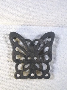 Vintage Gusseisen Schmetterling Untersetzer, Fuß, klein, schwarz, Taiwan 3,5" - Bild 1 von 3
