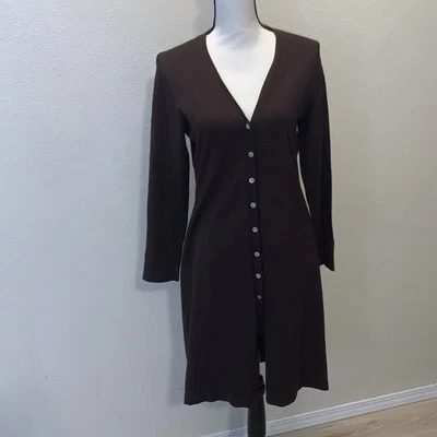 Alfani Marrón Mezcla Seda Manga Larga Hasta la Rodilla Botón Abajo Cárdigan Suéter Foto 1 de 4