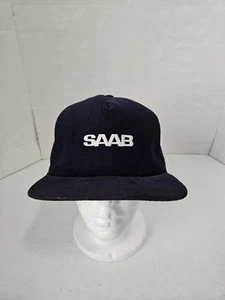 Vtg Embroidered SAAB Blue Corduroy Snap Back Hat Stylemaster Made In USA NWOT - Picture 1 of 7