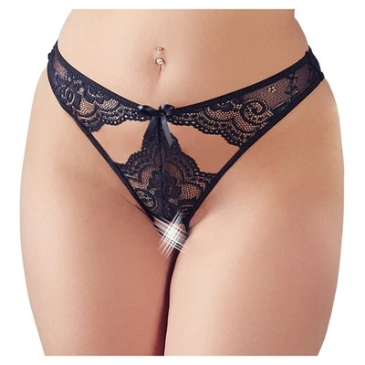 Sexy Damen Slip String Spitze S M L XL Schritt offen Dessous schwarz Reizwäsche - Bild 1 von 4