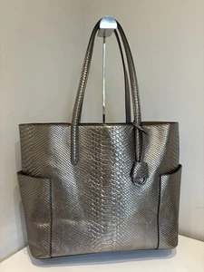 Ralph Lauren Large Croc-Embossed Leather Carlyle Tote Bag, Silver - Picture 1 of 16