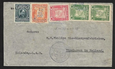 BOLIVIA TO HOLLAND AIR MAIL MULTIPLE FRANKING ON COVER 1938 - Image 1 of 2