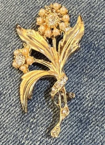 Schwere hochwertige Kunstperlen Strass Blumen Brosche Anstecknadel goldfarben Vintage - Bild 1 von 2