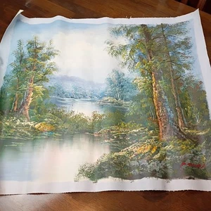 Vintage Original Oil Canvas landscape Wood Mountains Lake signed 21x25 - Picture 1 of 9