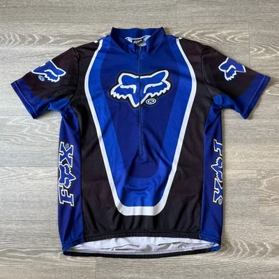 Vintage Fox Racing Cycling Jersey Mens Medium Bike Short Sleeve Blue/Black MTB - Image 1 of 4
