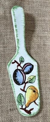 Cerámica italiana mayólica patrón de frutas pastel pastel servidor espátula casa de campo Foto 1 de 4