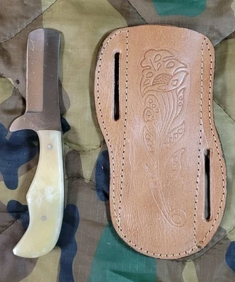 3 In Bull Cuter Imitation Bone Handle And Brown Leather Sheath - Image 1 of 4