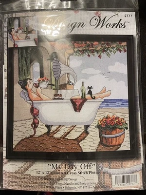 Kit de punto de cruz contado Design Works “My Day Off” 12”x12” tina de vino 2777 nuevo en paquete  Foto 1 de 2