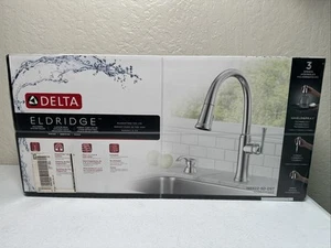 NEW Delta Eldridge 19842Z-SD-DST Single-Handle Pull Down Kitchen Faucet Chrome - Picture 1 of 8