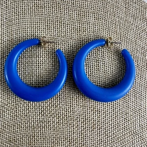 Funky Boho Classic Retro Royal Blau Creolen Vintage 80er Ohrringe - Bild 1 von 4
