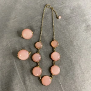 Vintage Hillcraft Halskette & Slide Ohrringe Rosa Glas Gold Glanz Rose - Bild 1 von 6