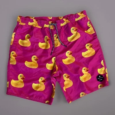 Neff Rubber Duck Swim Board Shorts Pink Yellow Men's Large Drawstring - Image 1 of 4