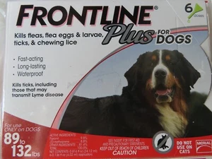 FRONTLINE PLUS DOGS 89-132 Lbs FLEA & TICK CONTROL 6 DOSES BRAND NEW, SEALED - Picture 1 of 2