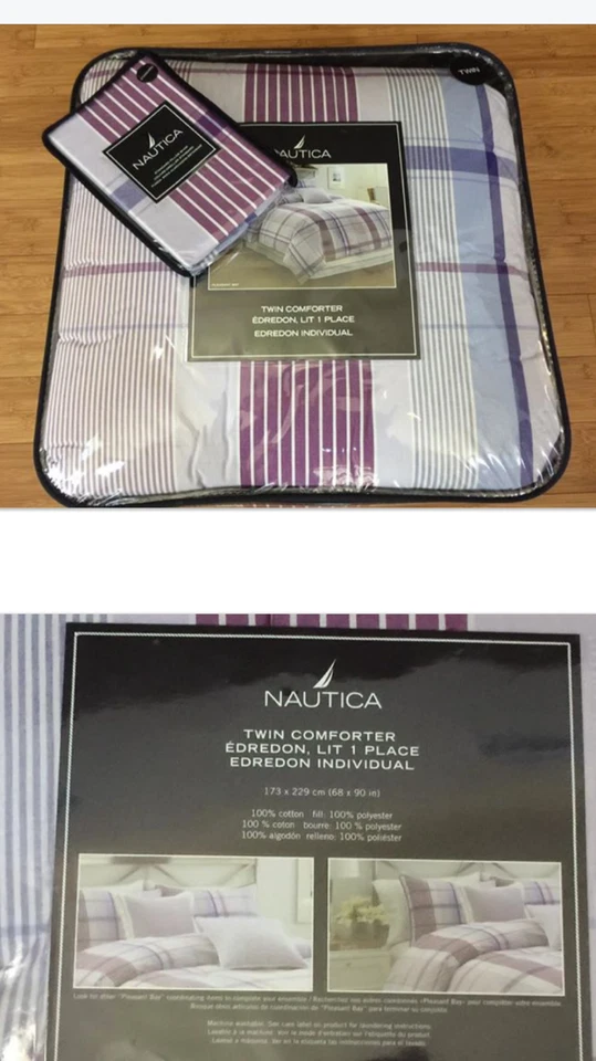 Nautica Pleasant Bay Twin Púrpura Lavanda Cuadros Niña Edredón Falso Set 2 piezas Nuevo Foto 1 de 1