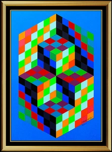 Victor Vasarely Original Screenprint Collage Hand Signed Large Modern EMBOSSED - Picture 1 of 4