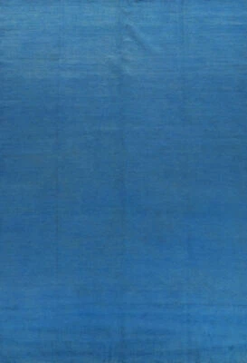 Bleu Solide Design Laine Gabbeh Légumes Teinture Zone Tapis 10 'X13' - Photo 1/4