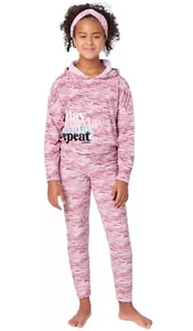Justice Girls Pajamas Set Burgundy 10 2 Pieces Hood Weekend Top And Pants - Picture 1 of 8