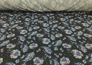 Bedruckter DTY Spandex Stretch Bekleidungsstoff schwarz schieferblau Paisley Blumen J313 - Bild 1 von 1