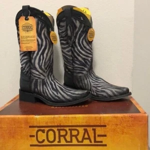 Corral Boots White/Black Zebra Print Square Toe - Picture 1 of 12