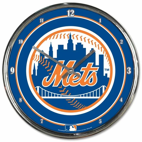 NEW YORK METS LOGO 12" CHROME ROUND WALL CLOCK NEW WINCRAFT ⚾ Cover