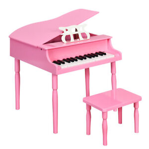 Costway Classic Baby 2PCS Piano Stool Set Toddler Toy Wood w/ Music Rack Pink