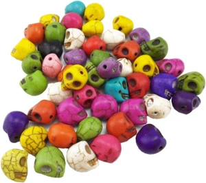 ?Pack of 50 DIY Mixed Color Turquoise Skull Head Loose Spacer Bead Charm for Cra - Picture 1 of 8