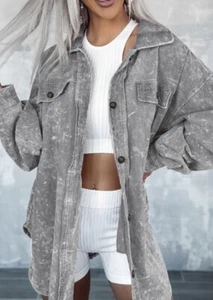 Grey Distressed Mineral Wash Oversized Shacket Jacke Gr. L - Bild 1 von 7