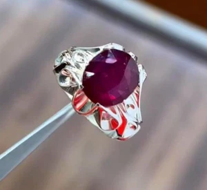 Natürlicher Rubin Ring Sterlingsilber 925 Handarbeit Yaqoot Ring Echt Rubin Edelsteinring - Bild 1 von 3