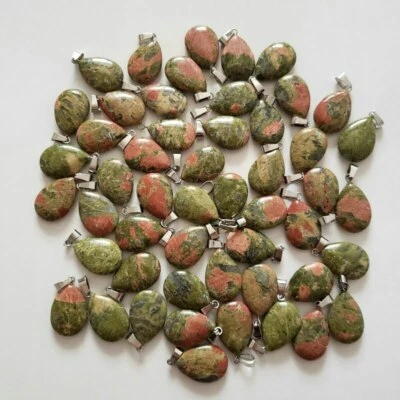 50件装天然石材Unakite水滴形状吊坠珠16x24毫米DIY珠宝首饰 — 第 1/3 张图片