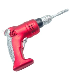 Vintage Drill Screwdriver Christmas Ornament Power Tools Construction 3x5" Red - Picture 1 of 10