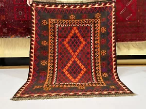 3.4x4.3 Afghan Vintage Handmade Afghan Maimana Antique Geometric Boho Area Rug - Picture 1 of 11